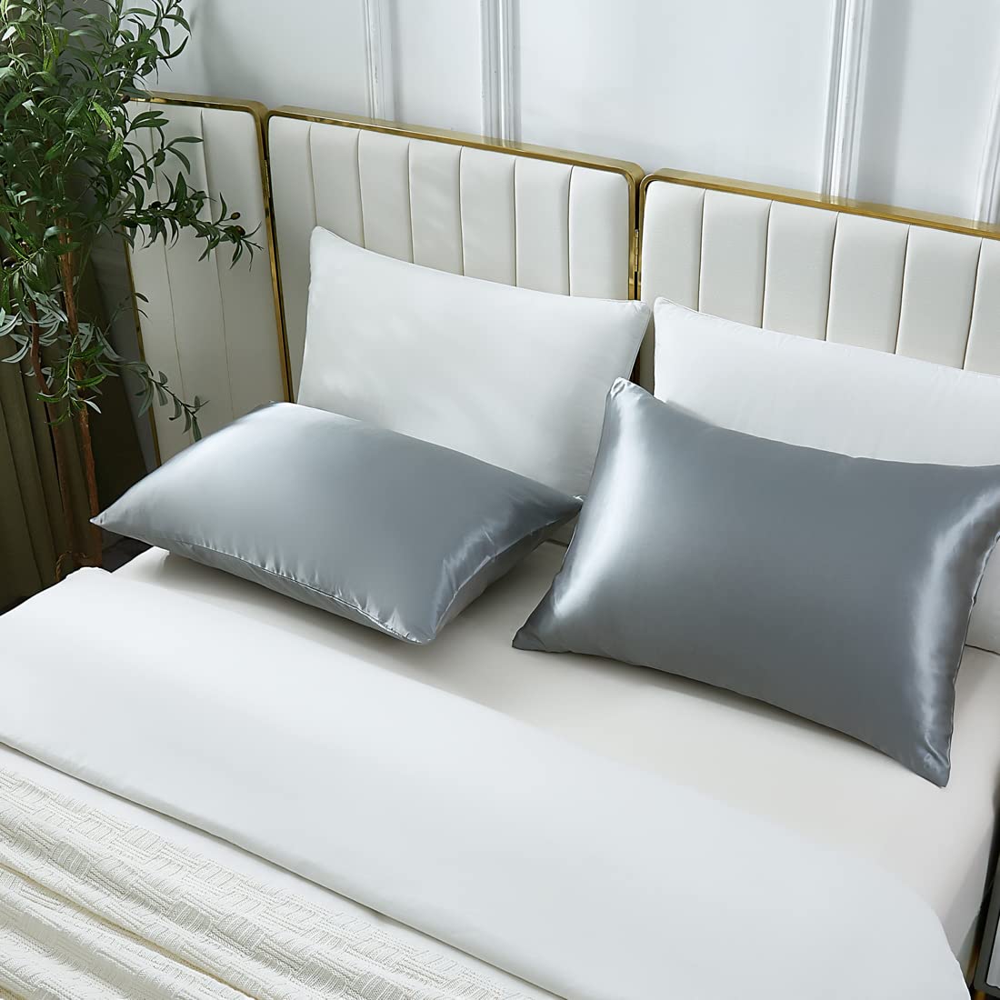 キング ホワイト 枕カバー 2点セット ポリエステル 繊維 シルク 肌触り my makura シルク枕カバー 45×65cm 優しい肌触り 洗い変えに 肌