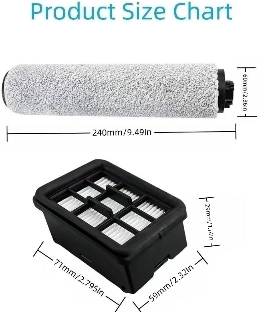 Replacement Parts Brush Roll and HF3 3649A Vacuum Filters Compatible with Bissell Crosswave Vacuum Cleaner (2 Multi-Surface Brush Roller+2 Hepa Filter)