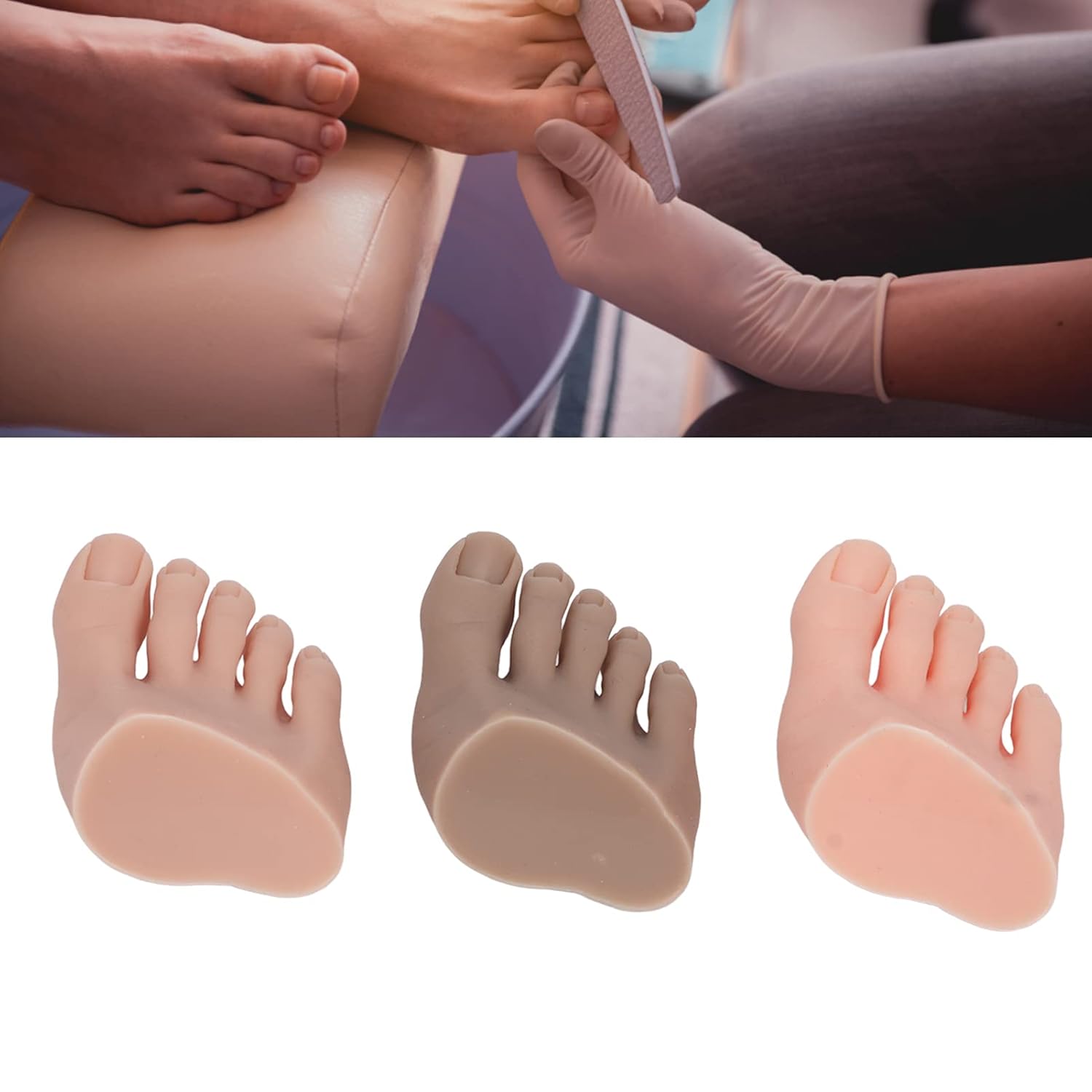 Practice Fake Foot Model, 3Pcs Flexible Soft Silicone Practice Foot Practice Nail Practice Training Foot for Acrylic Nails Art Training Display, Half Foot Model Right Foot