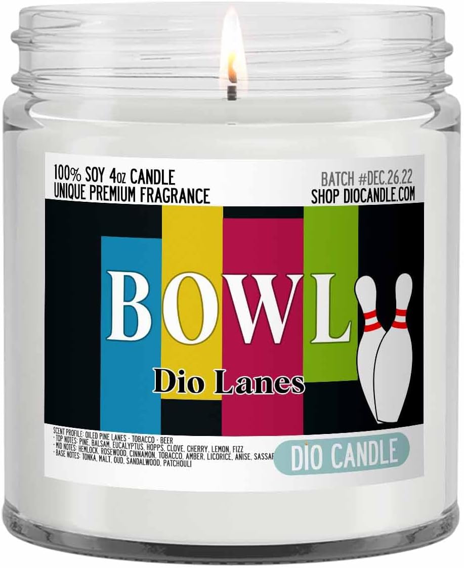 Bowling Scented Candle - Smells Like Oiled Pine Lanes - Tobacco - Beer - 100% Naturally Vegan Soy and Premium Fragrance | Great Gift | Handmade in Denver, Colorado (4oz Glass Jar)