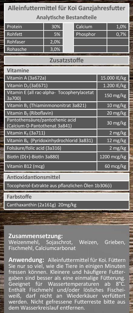 Koifutter 6mm Excel Koi Futter 15kg (€ 3,10/kg) Fischfutter Sommer Frühjahr Herbst