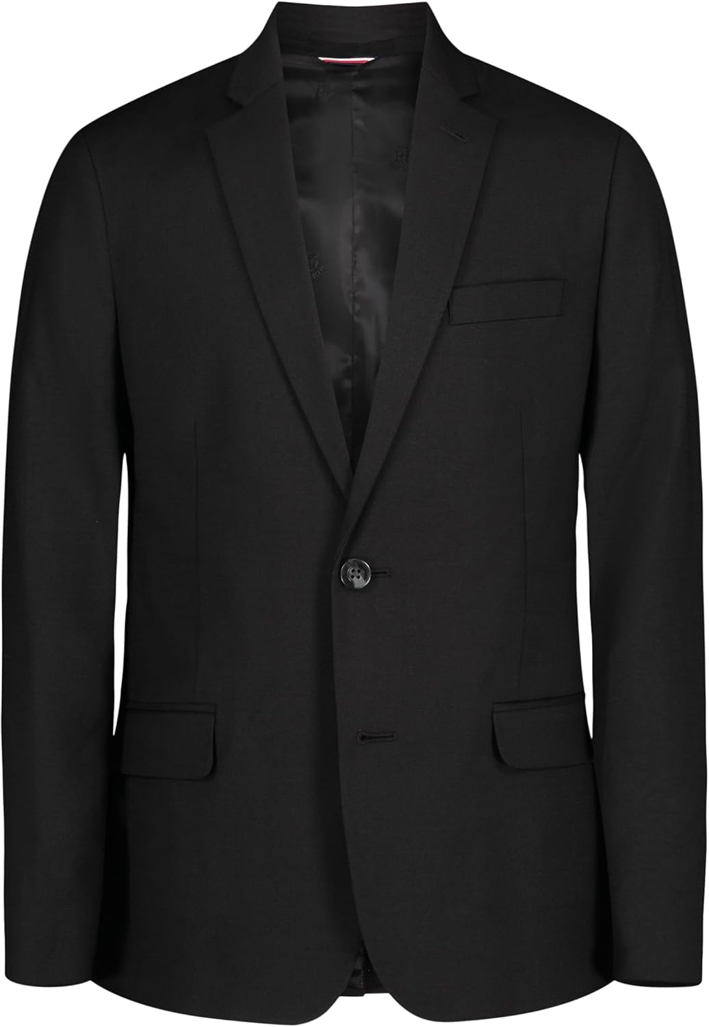 Tommy Hilfiger Boys Bi-Stretch Alexander Blazer, Single Breasted with Pocket Square, Solid Color with Flag Print Lining