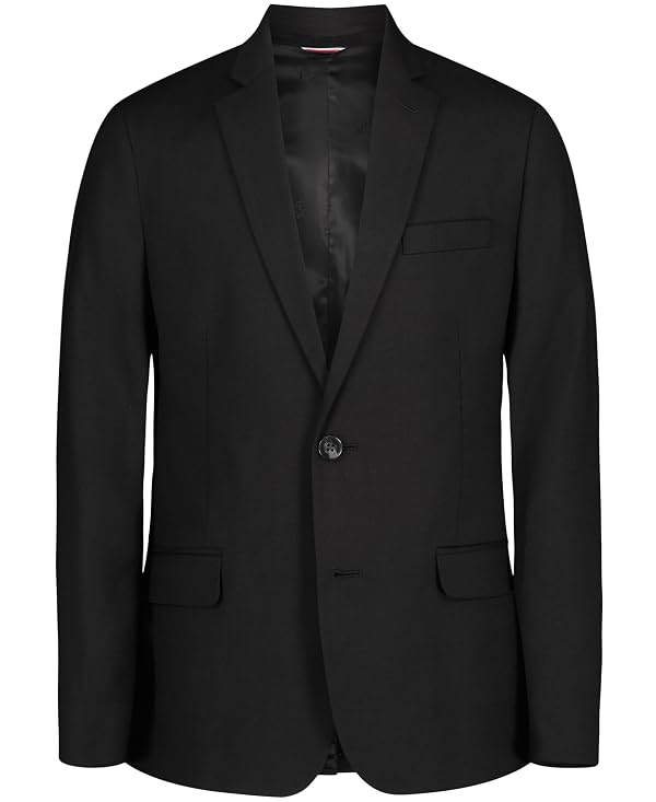 Tommy Hilfiger Boys Bi-Stretch Blazer Suit Jacket, 2-Button Closure, Solid Color, Button Cuffs & Front Flap Pockets, Black Sharkskin, 20 by Tommy Hilfiger - Used condition - US$25.57