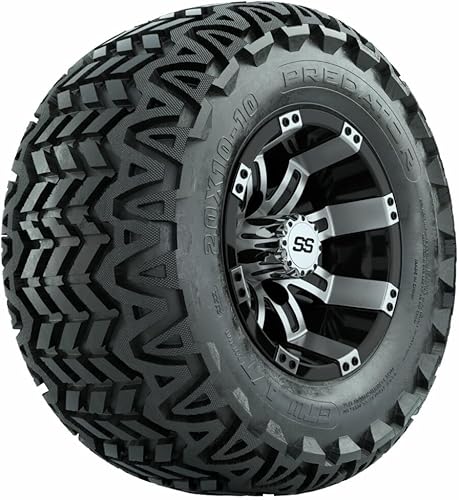 Miniatura 1 de GTW 10 Inch Golf Cart Wheels and Tires Combo  GTW Tempest MachinedBlack Wheels on 20x10-10 Predator All Terrain Tires  Set of 4
