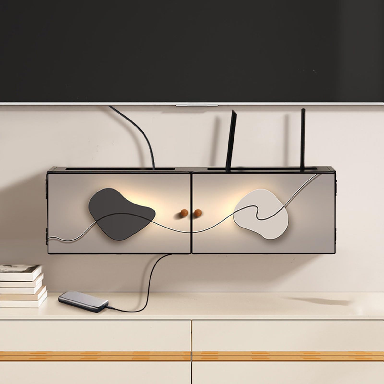 Boîte rangement routeur WiFi et câbles pour sécuriser le salon