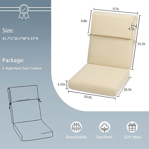 Miniatura 2 de Aoodor Cojín para silla de patio con respaldo alto, funda de tela de olefina, espuma de esponja, 46 x 21 x 4 pulgadas, juego de 4 (solo cojines)
