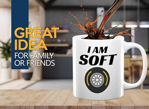 Taza de café Racer de 11 onzas, color blanco, I'm Soft, Fuel Speed Racer Car Guys Circuit Automotriz Racing Boy Regalos para él, papá, hombres, novio