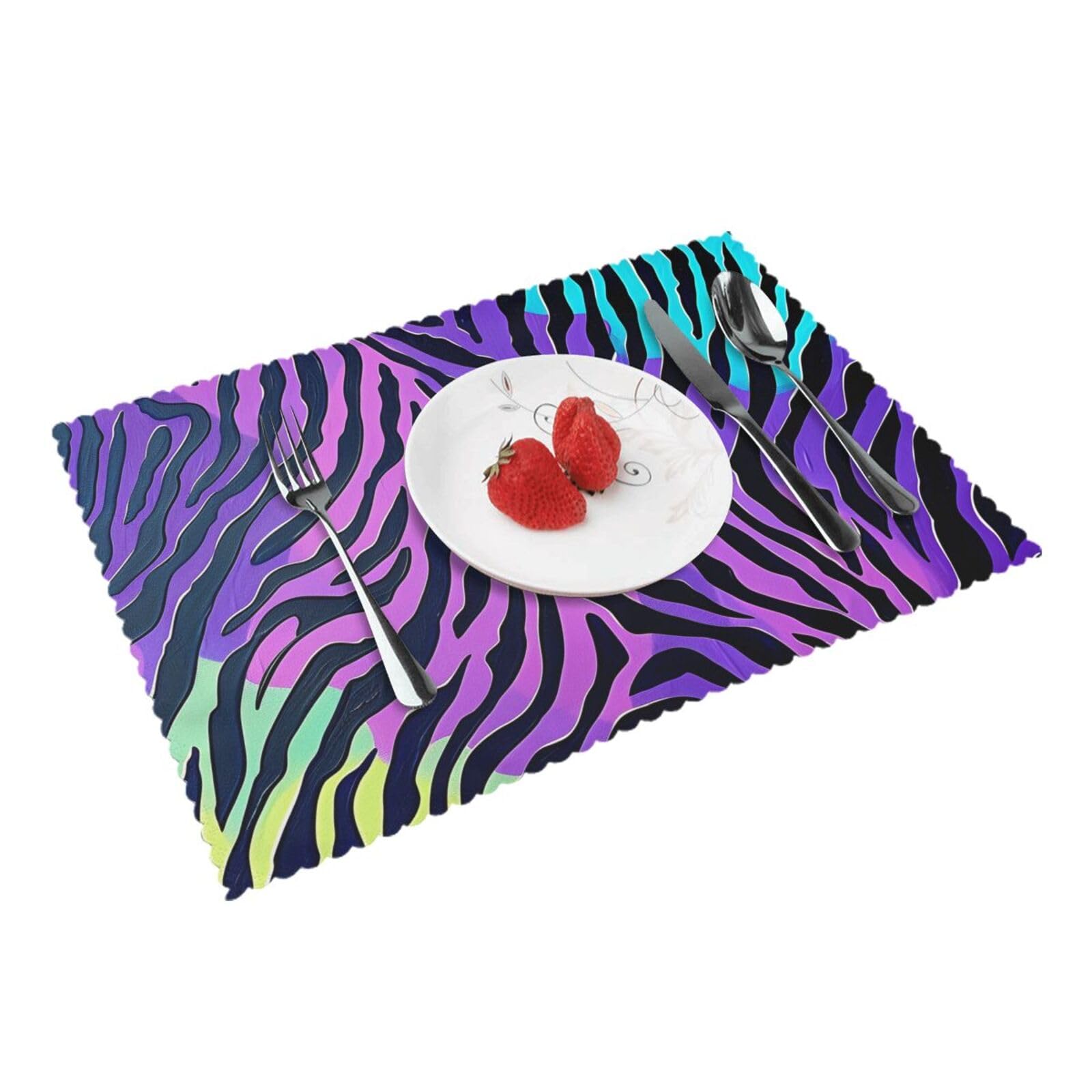 Blue Green Camouflage Zebra Stripes Printed Placemat Heat Resistant Place Mats Set of 4 PCS Washable Kitchen Table Mats, 12x18 Inch