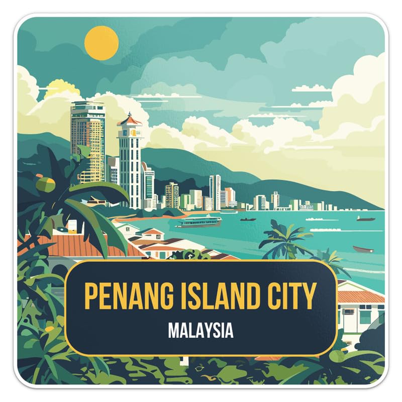 Malaysia Penang Island City Sticker - Vinyl Waterproof Decal Quirky Gift Idea for Car, Laptop, Wall, Window, Book Cases, Water Bottle, Bumper Sticker Size - 3'' Longer Side