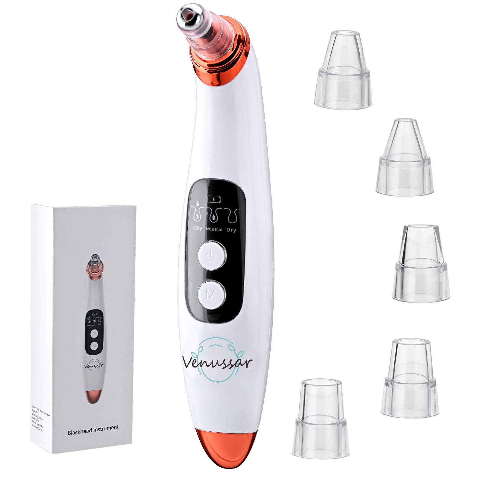 Aspiratore elettrico per la rimozione dei punti neri, aspiratore elettrico per pori del viso, con 3 livelli di potenza regolabili e 6 sonde sostituibili, ventosa per pori ricaricabile tramite