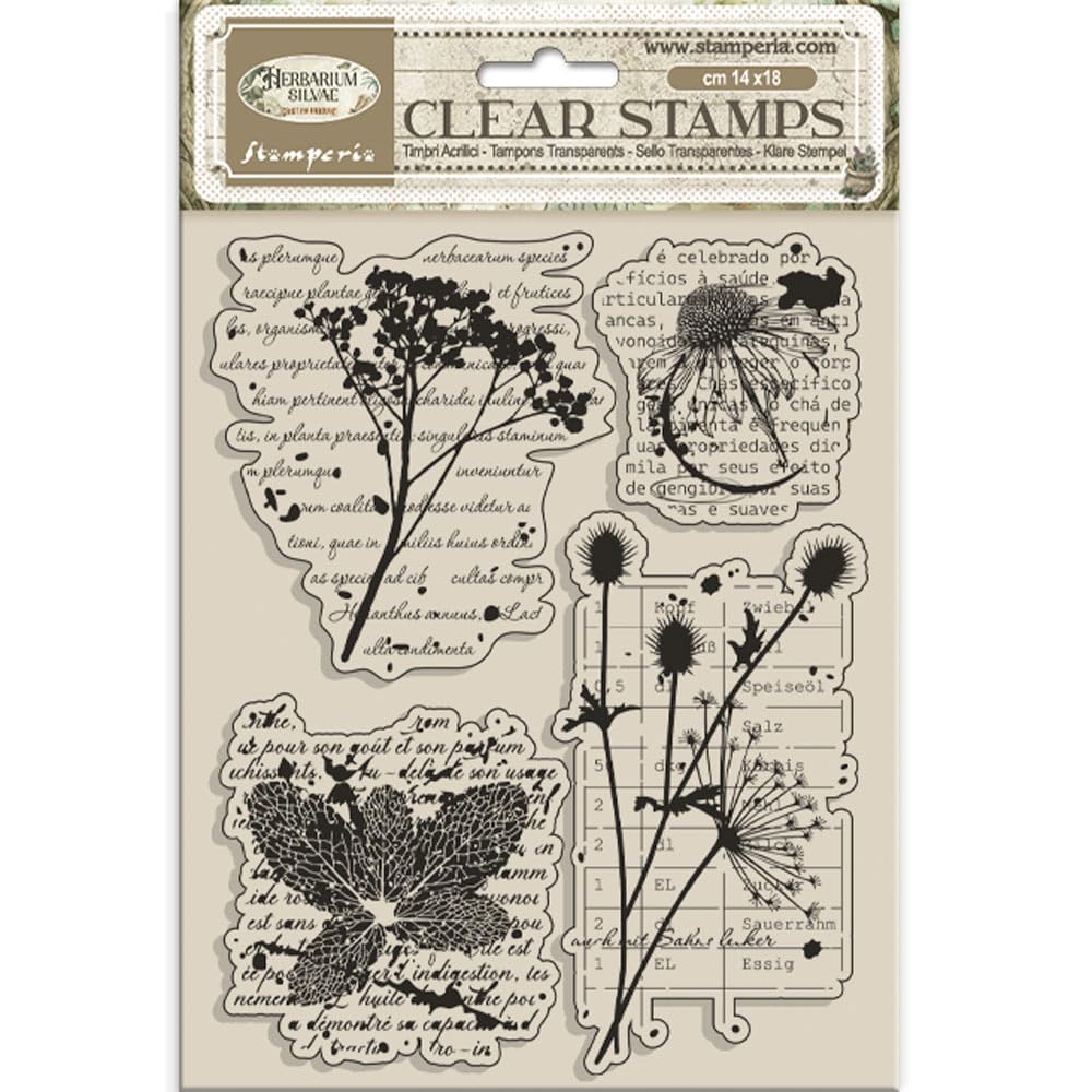 Stamperia - Acrylic Stamp for Scrapbooks, Albums, Cards, Bullet Journals and More, Transparent, Long Lasting, Easy to Clean, Perfect for Crafts and Gifting (Herbarium Silvae, Botanic)