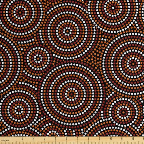 Ambesonne Tribal Faux Suede Fabric by The Yard, Traditional Australian Shapes Aboriginal Art Abstract Dotted Circles, for Indoor Outdoor DIY Projects Upholstery, 10 Yards, Orange and Charcoal Grey