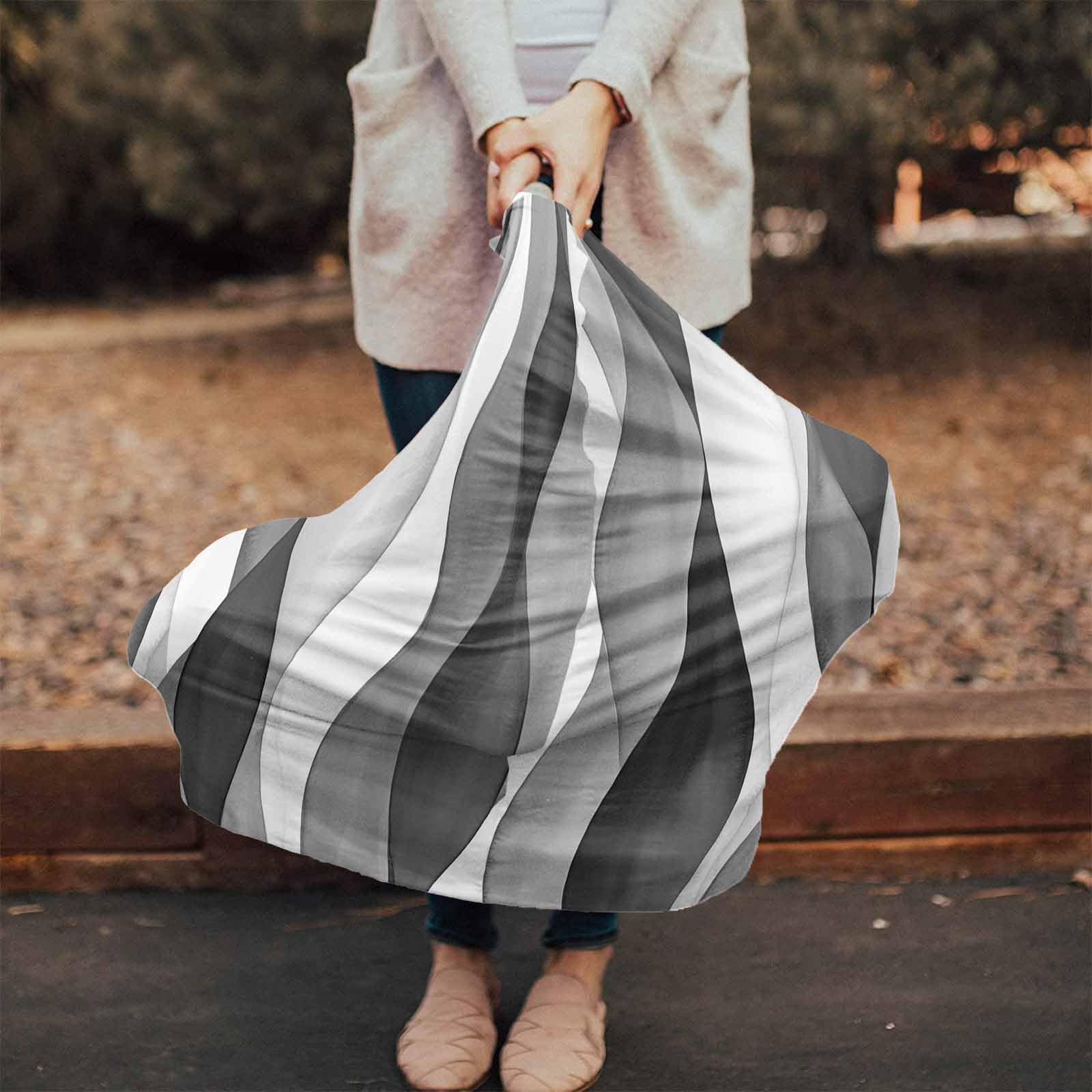 Grey White Waves Nursing Cover for Breastfeeding Scarf, Retro Abstract Gradient Art Baby Car Covers Super Soft Multi Use for Canopy Shopping Cart Cover Blanket Stroller Cover
