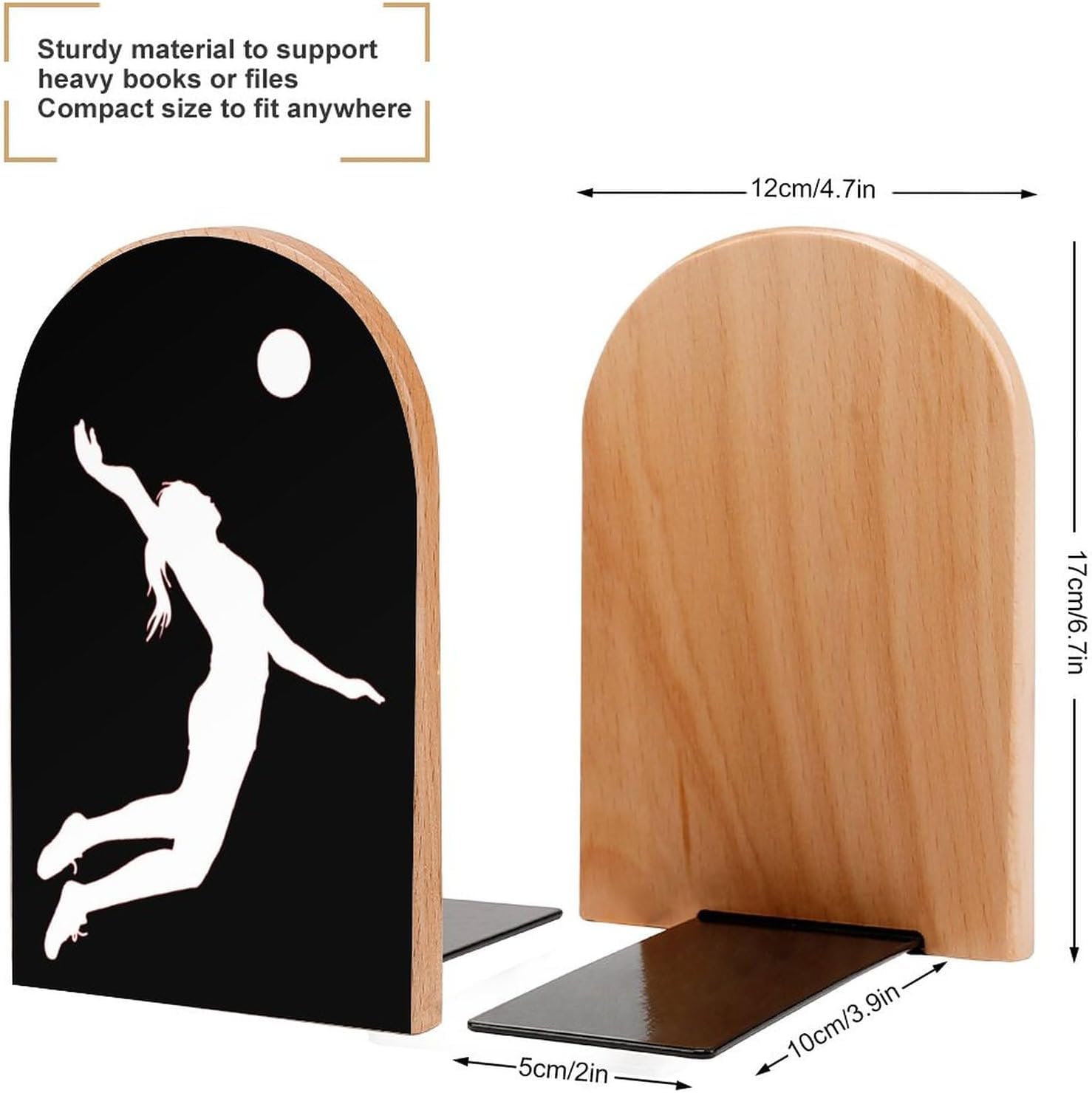 Fermalibri In Legno Con Base In Ferro - Antiscivolo, Decorativi, Per Libreria O Scrivania, 1 Paio