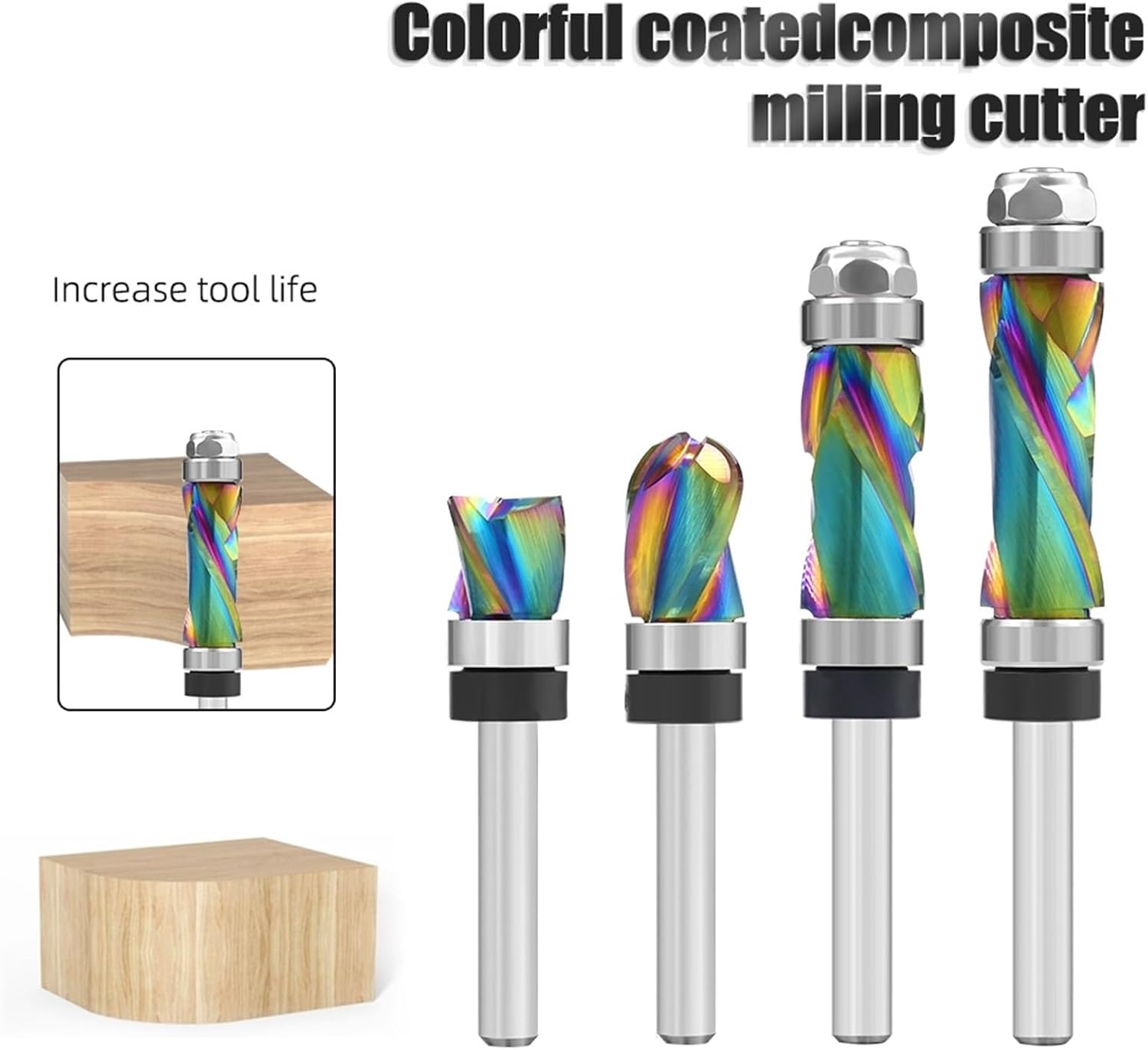 Metal Lathe, Lathe Machine,1/4 Shank Solid Carbide Coating Compression Flush Trim Bit Router Bits Woodworking Milling Cutter ,for Metal Turning(6.35x12.7x31.75mm)