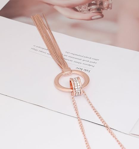 Miniatura 7 de MOLOCH Collar en Forma de Y Lariat Collar de Cadena Larga con Circo Pendiente de Círculo y Borla Set de Joyería Delicada para Mujer