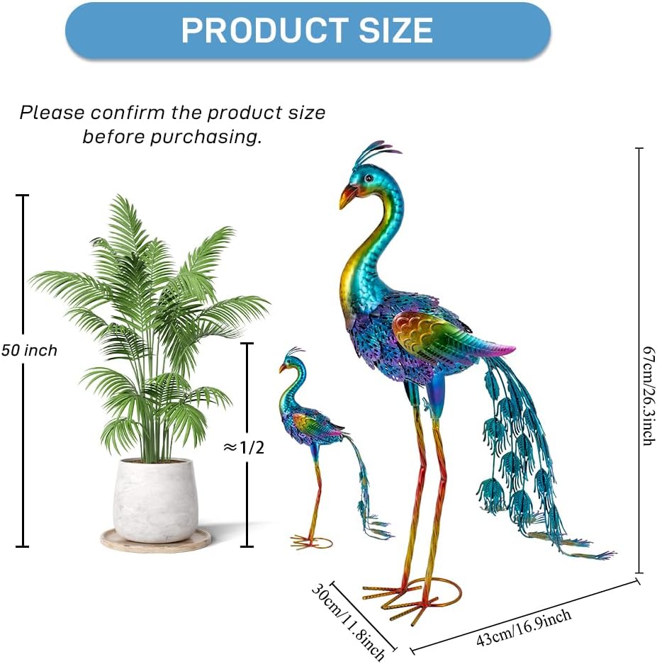 Metal Peacock Garden Decor Outdoor Statue, 26" Metal Yard Art Peacock Garden Sculptures Outside Decoration for Home Patio Lawn Backyard, Gift for Moms Grandma Women
