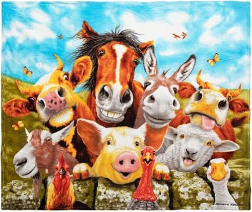 Dawhud Direct Cartoon Selfie Farm Animals Fleece Blanket for Bed 50