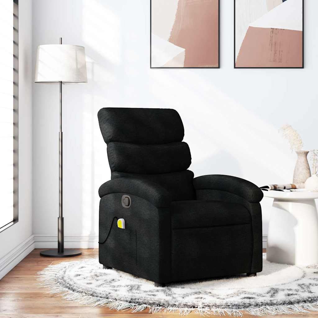 vidaXL Massagesessel ohne Netzadapter, Sessel Verstellbare Rückenlehne, Fernsehsessel Relaxsessel mit Vibrationsfunktion, Liegesessel Polstersessel Ruhesessel, Schwarz Stoff