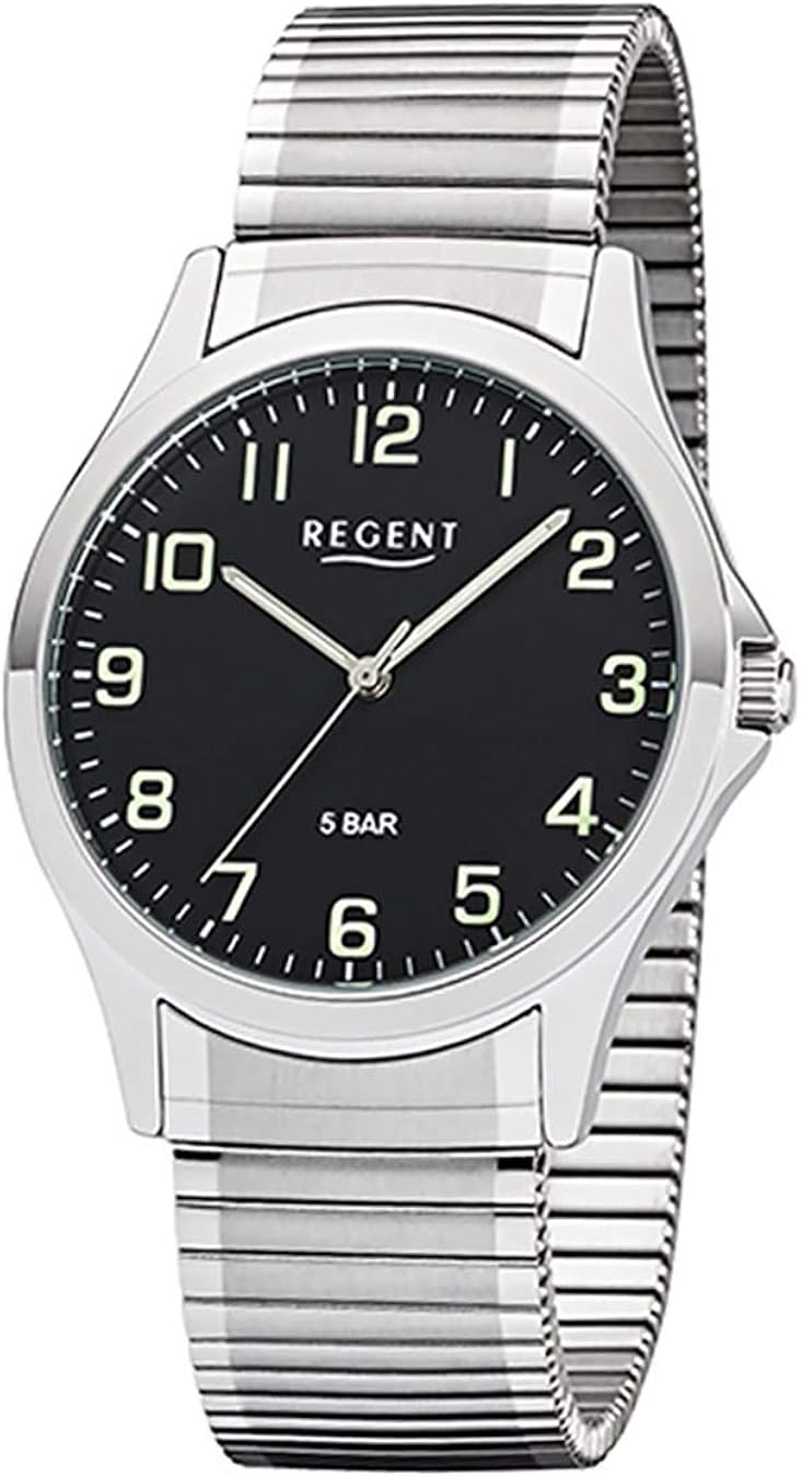 REGENT Men Analogue Quartz Watch with Stainless Steel Strap 11310063, Silver/Black