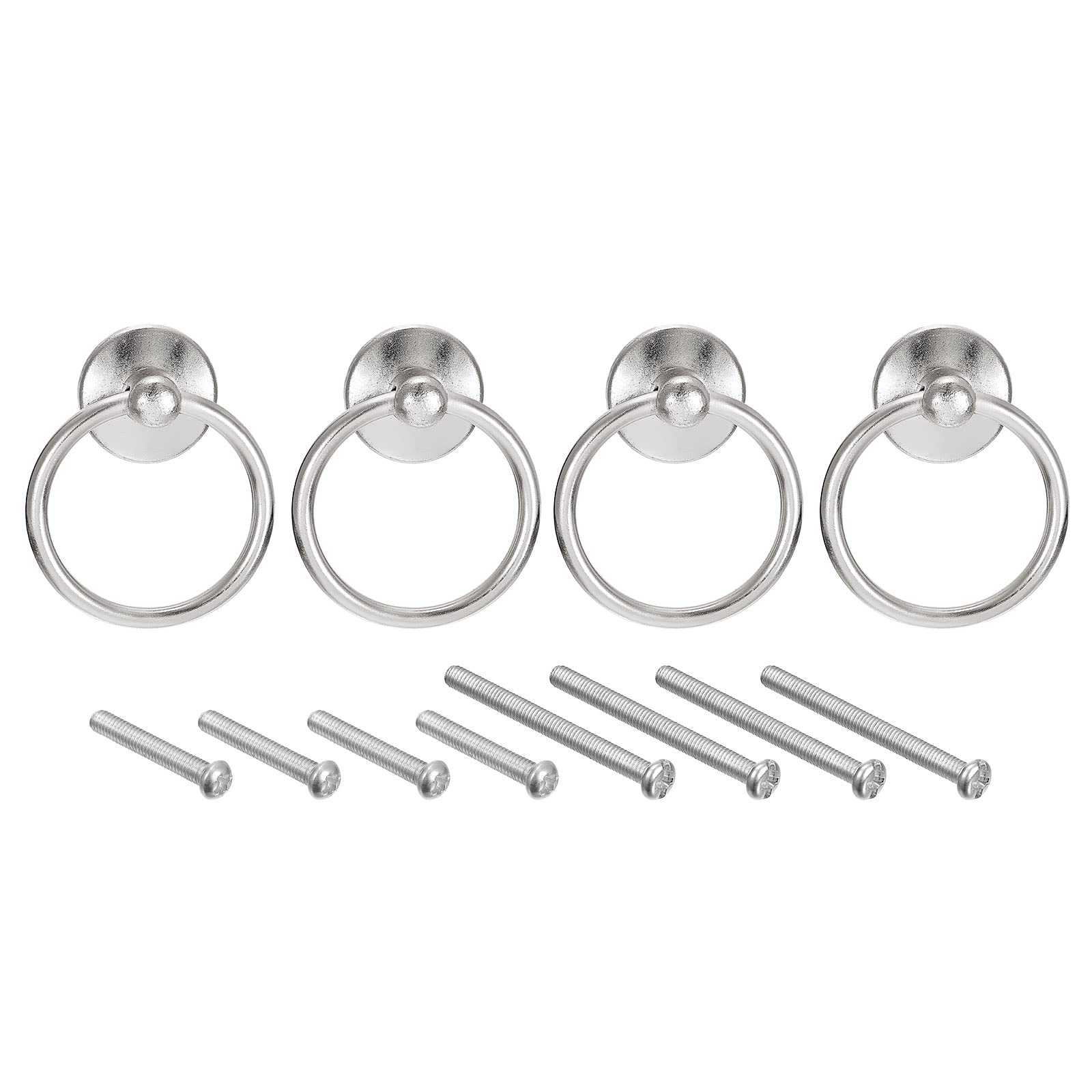 uxcell 4Pcs Round Ring Pulls, Dresser Knobs Silver Circle Drawer Handles Single Hole for Cabinet Cupboard Wardrobe