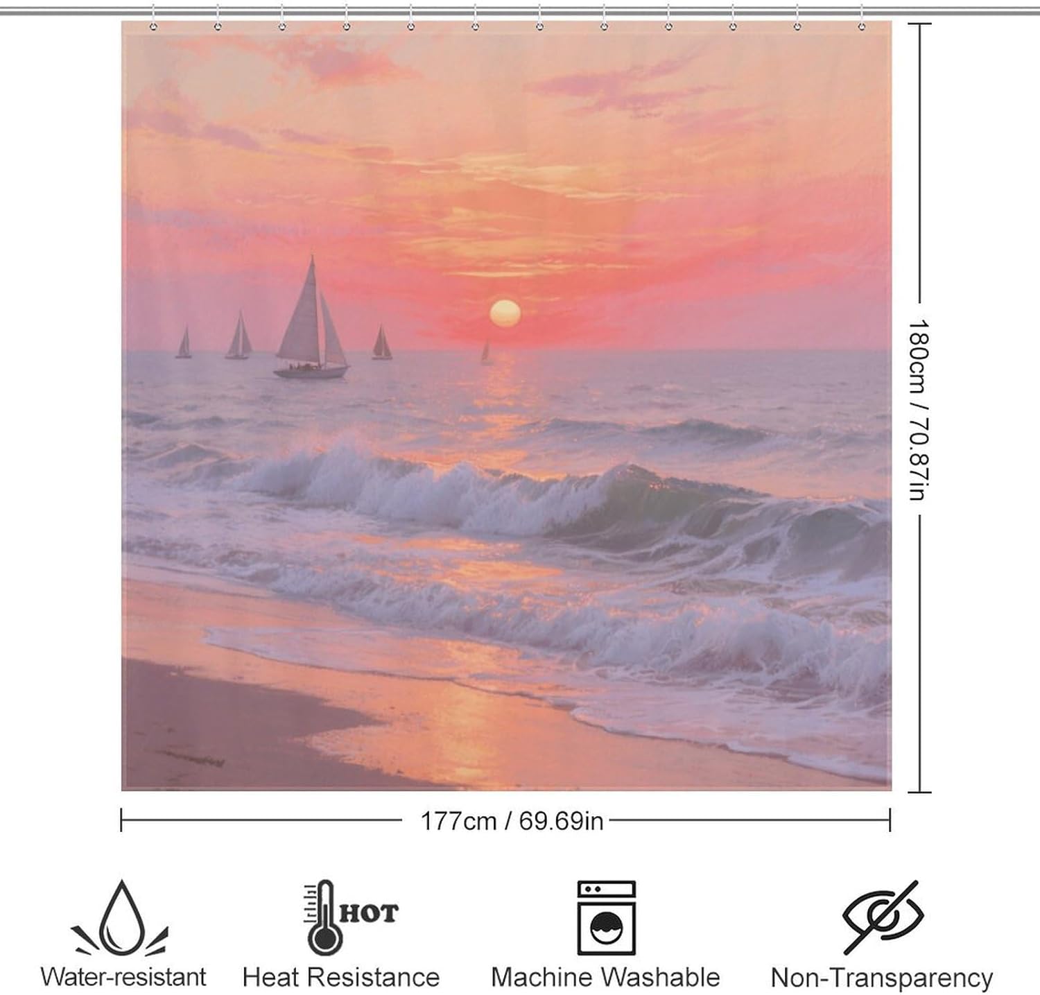 Shower Curtains Fabric Shower Curtain Liner Liner Showers Curtain Sunrise on The Seaside Showers Curtin Opaque for Privacy Protection Water Splash Protection High Aesthetics