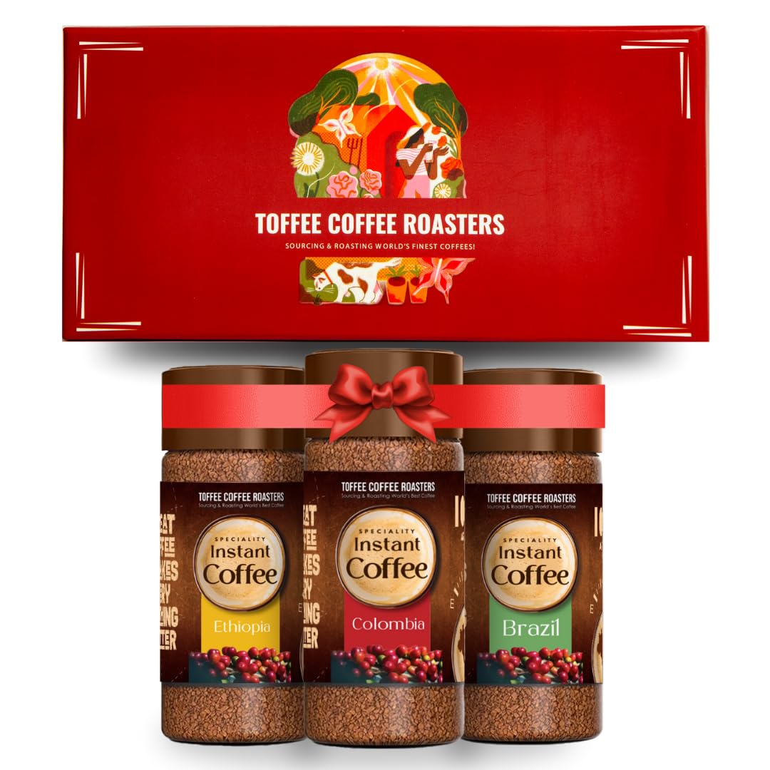 Toffee Coffee Roasters World Of Instant Coffee Gift Set|Assorted Speciality Instant Coffee (Brazil|Colombia|Ethiopia) 50 Gm Each|Diwali Gifting,Corporate Bulk Gifting,Gift For Him/Her,Granule,Bottle