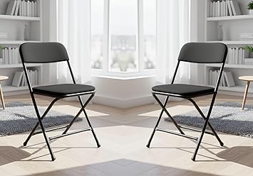 MLU Folding Chairs with Cushioned Seats, Set of 2, Black Metal Frame, for Home and Office, Portable Garden Furniture Indoor and Outdoor Folding Chair
