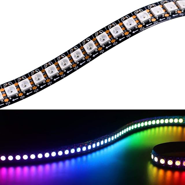 YUNBO WS2812B RGB LED Pixel Strip 1M 144LEDs, Individually Addressable Black PCB IP20 NO-Waterproof Cuttable 5050 SMD IC 5V Smart Flexible LED Lighting