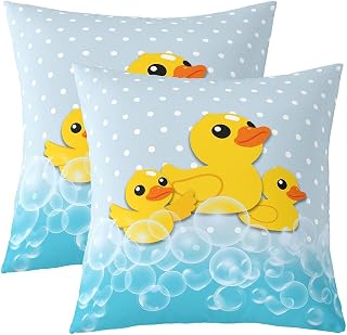 Erosebridal Duck and Bubble Throw Pillow Covers 24x24 Set of 2 Shower Ducks Pillow Covers Cartoon Rubber Duck Cushion Cover Cute Pet Animal Pillow Cases for Couch Sofa