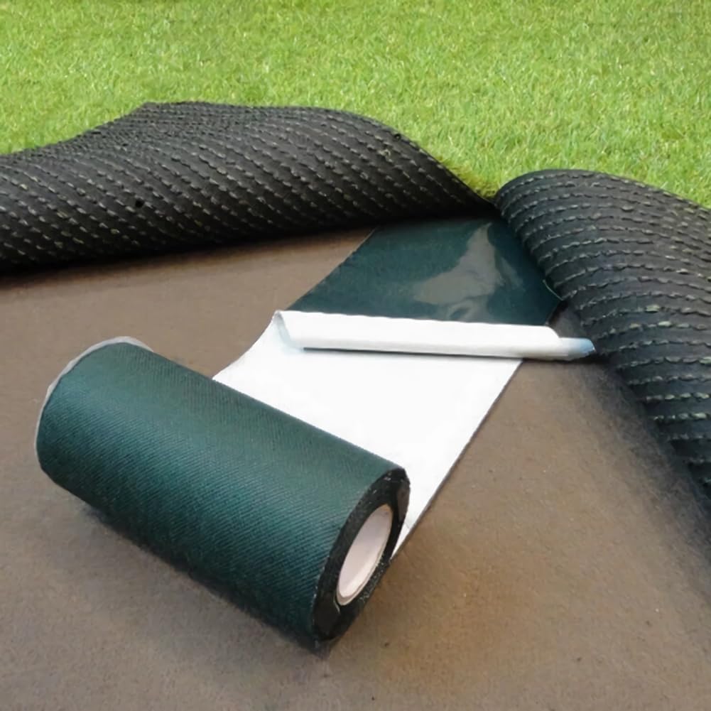 Cinta de sutura de césped artificial de 150 mm * 10 m cinta de césped cinta de césped, utilizada para césped de jardín Astro y césped artificial de alta densidad (negro / verde) (verde)