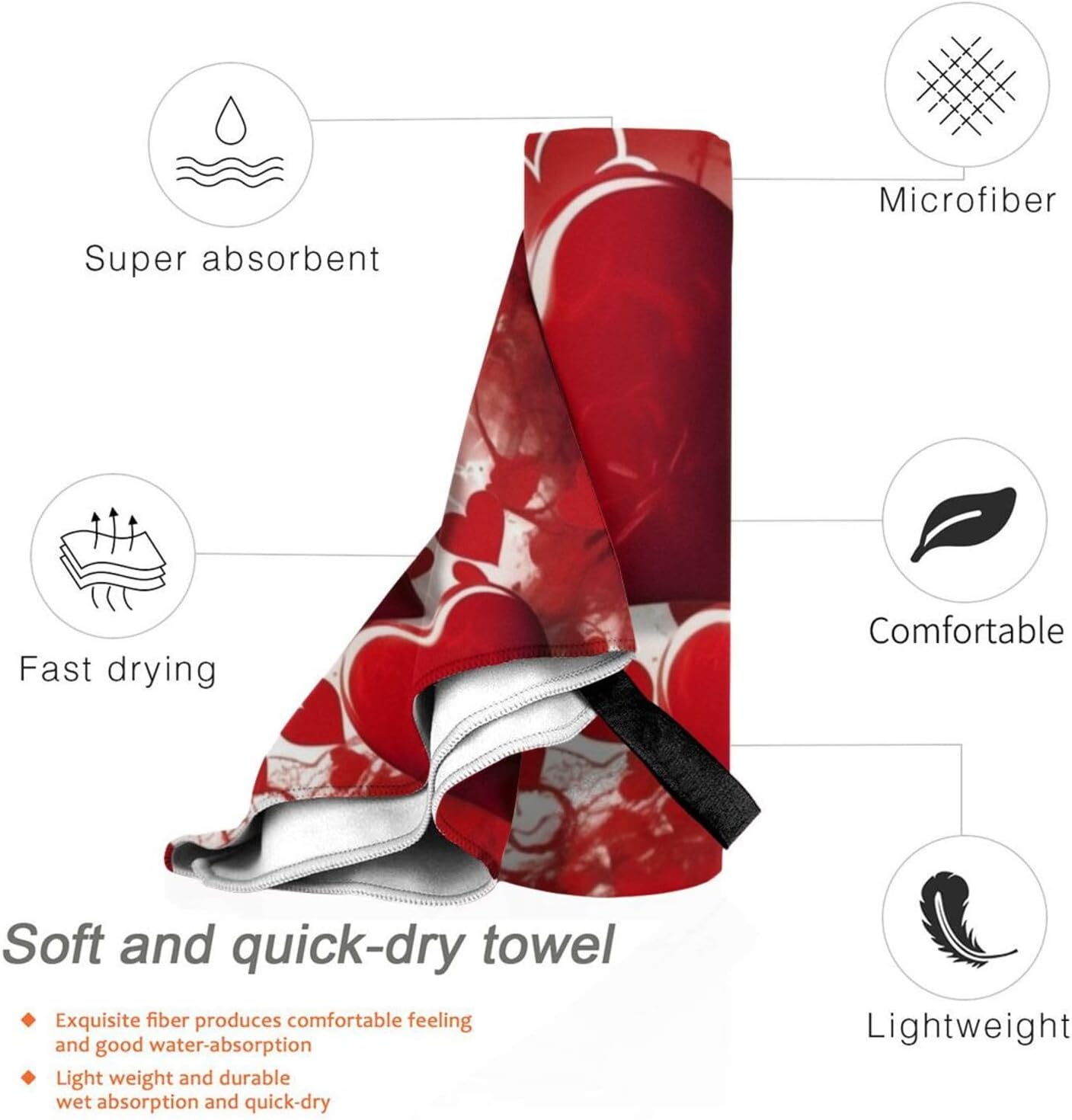 Valentine Day Printed Microfiber Travel Towel,Camping Towel,Quick Dry,Soft Lightweight for Gym,Hiking,Yoga,Backpacking