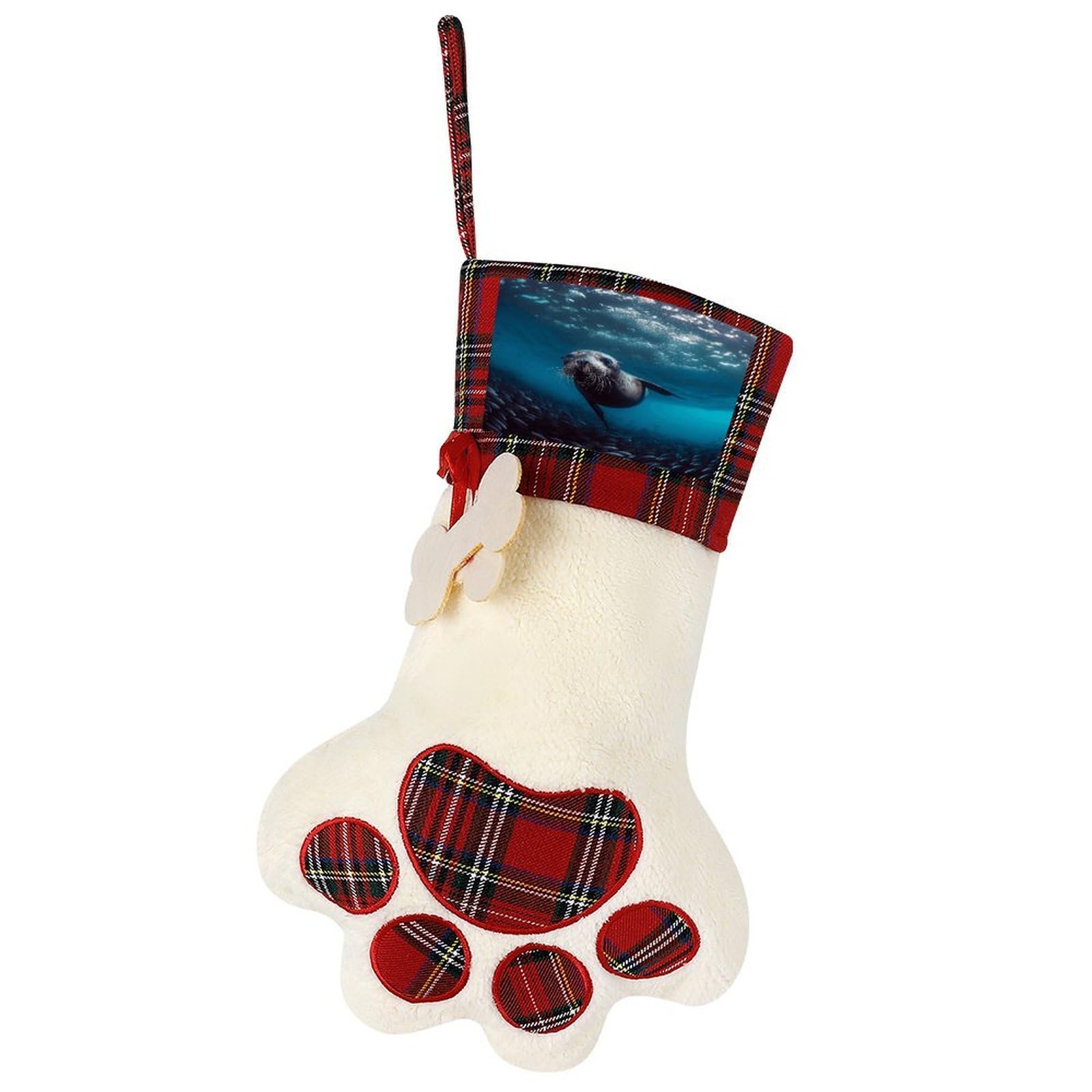 Underwater Sea Lion Dog Christmas Stocking,Custom Pet Paw Christmas Stockings Xmas Hanging Stockings Paw Shape Stocking for Xmas Tree Fireplace Hanging Christmas Party