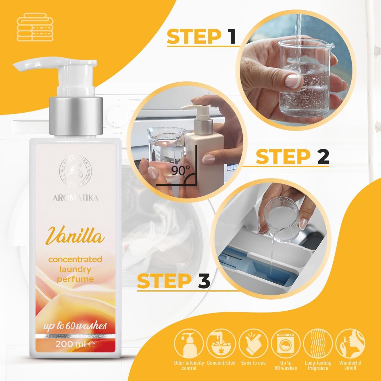 Concentrated Laundry Perfume Vanilla 200ml - Liquid Laundry Fragrance - Laundry Scent Booster - Linen Freshener - Washing Fragrance - Sweet and Long Lasting Scent