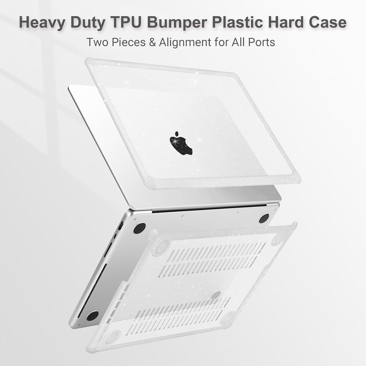 MOSISO Compatible with MacBook Pro 16 inch Case M5 2026 M4 M3 M2 M1 2025-2021 A3429 A3428 A3403 A3186 A2991 A2780 A2485, 2 in 1 Kit Crack-Resistant Heavy Duty Glitter Shell with TPU Bumper,Transparent