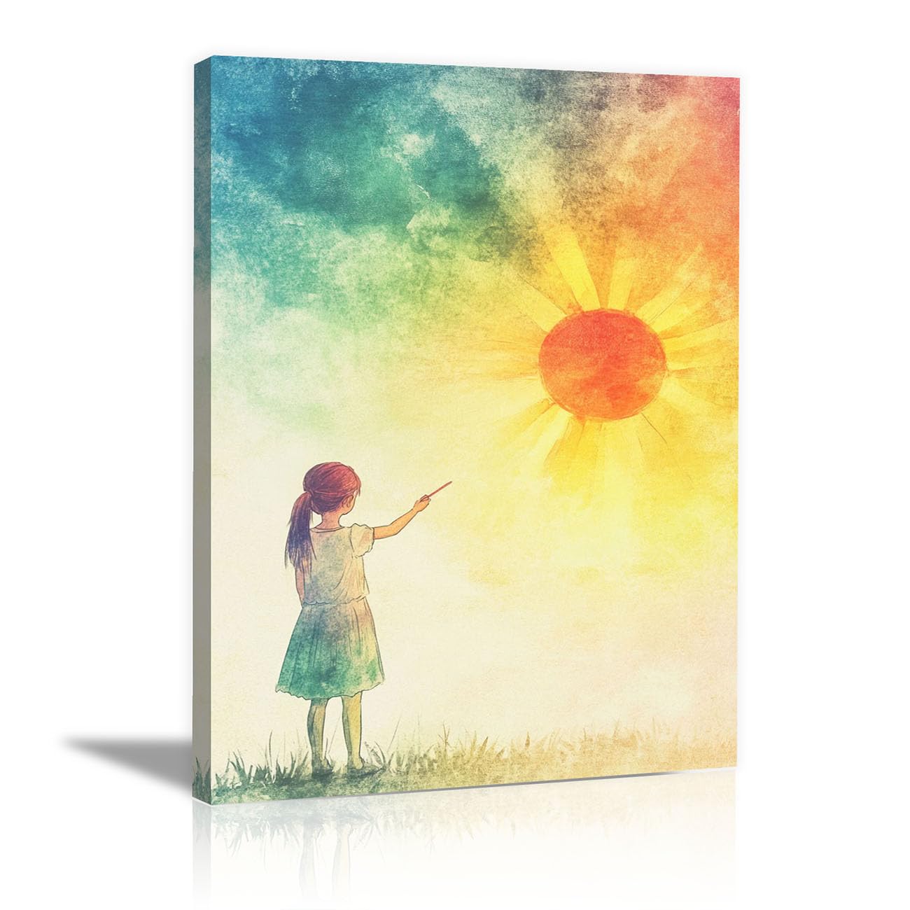 QUSAAOU Fashion Portrait Canvas Wall Art Watercolor Girl & Sun For Living Room Bedroom African American Decor For Home Afro Woman Poster And Prints(Yellow)-30x45cm1 Framed
