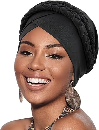 African Women Turban Caps Beanie Twist Headscarf Pre Tied Double Braid Headwrap Hat