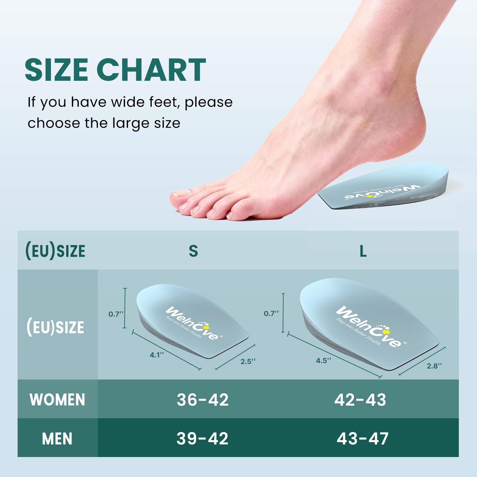 Taloneras fascitis plantar – Calota de talón de gel Welnove TPE cojín con absorción de impactos para aquilodinia y espolón calcáneo – Unisex (azul, L: mujeres 42-43, hombres 42-47)