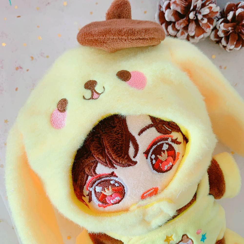 niannyyhouse Yellow Dog Suit Doll Dressup Hat Jacket Overalls Shoes 7.8in/20cm Plush Doll Clothes Stuffed Figures Toys Accessories