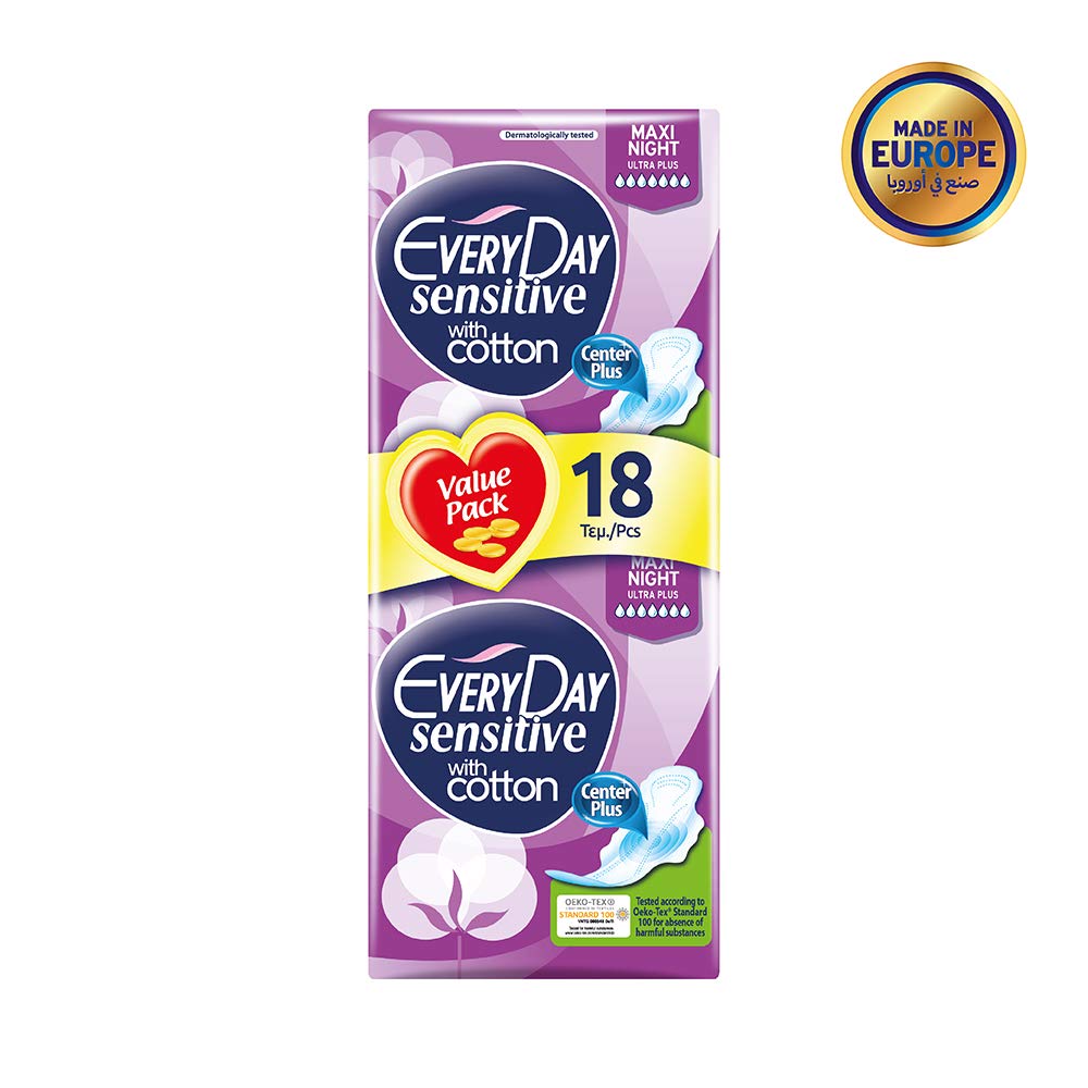 Every Day SANITARY NAPKIN SENSITIVE CENTER PLUS MAXI NIGHT ECO18Pcs
