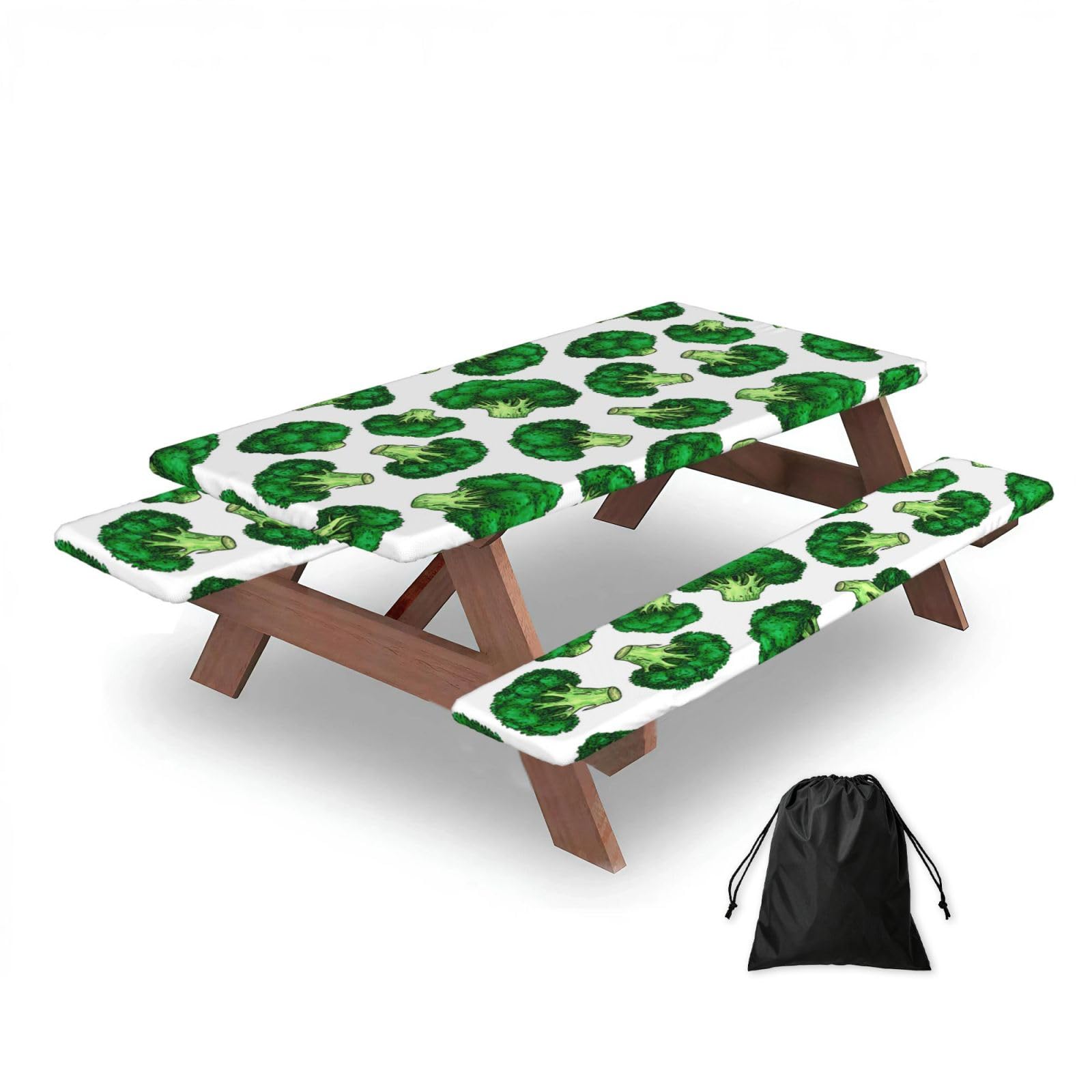 Dopklna As Picture Broccoli, Picnic Table Cover With Bench Covers -Waterproof Elastic Fitted Tablecloth For Garden Camping Patio 76X152cm