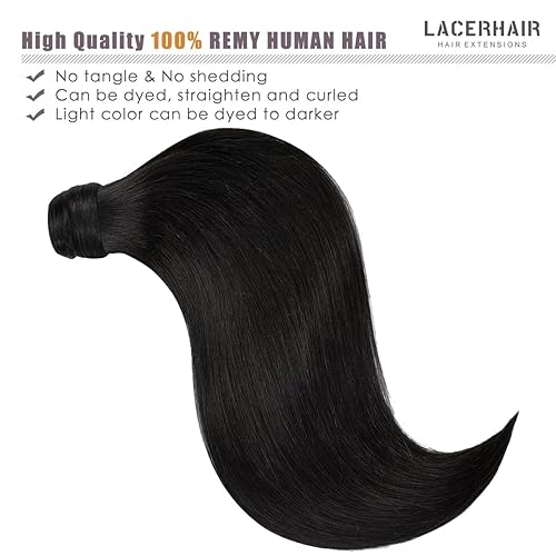 Miniatura 6 de Extensiones de cabello humano de Lacer, color Jet Black, cola de caballo natural, envoltura alrededor, extensión de cola de caballo recta, cabello