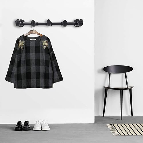 Miniatura 3 de Sumnacon Toallero industrial con 5 ganchos, perchero de ropa resistente vintage con tornillos, riel de almacenamiento de ropa de hierro rústico para