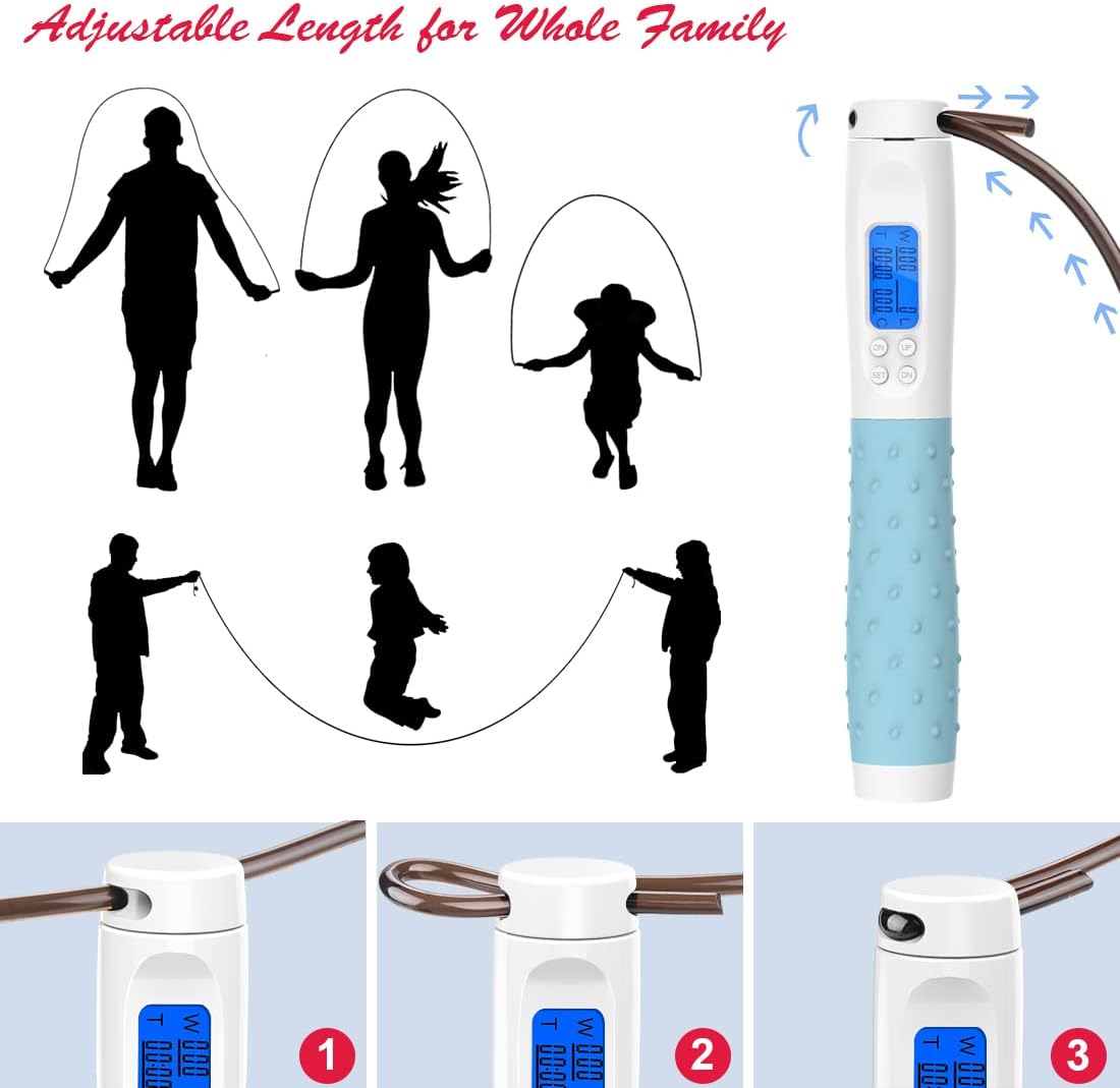 Te-Rich 縄跳び ウェイト付き縄跳び フィットネス用縄跳び カウンター付き縄跳び ヘビーハンドル 長さ調節可能 コードレス縄跳