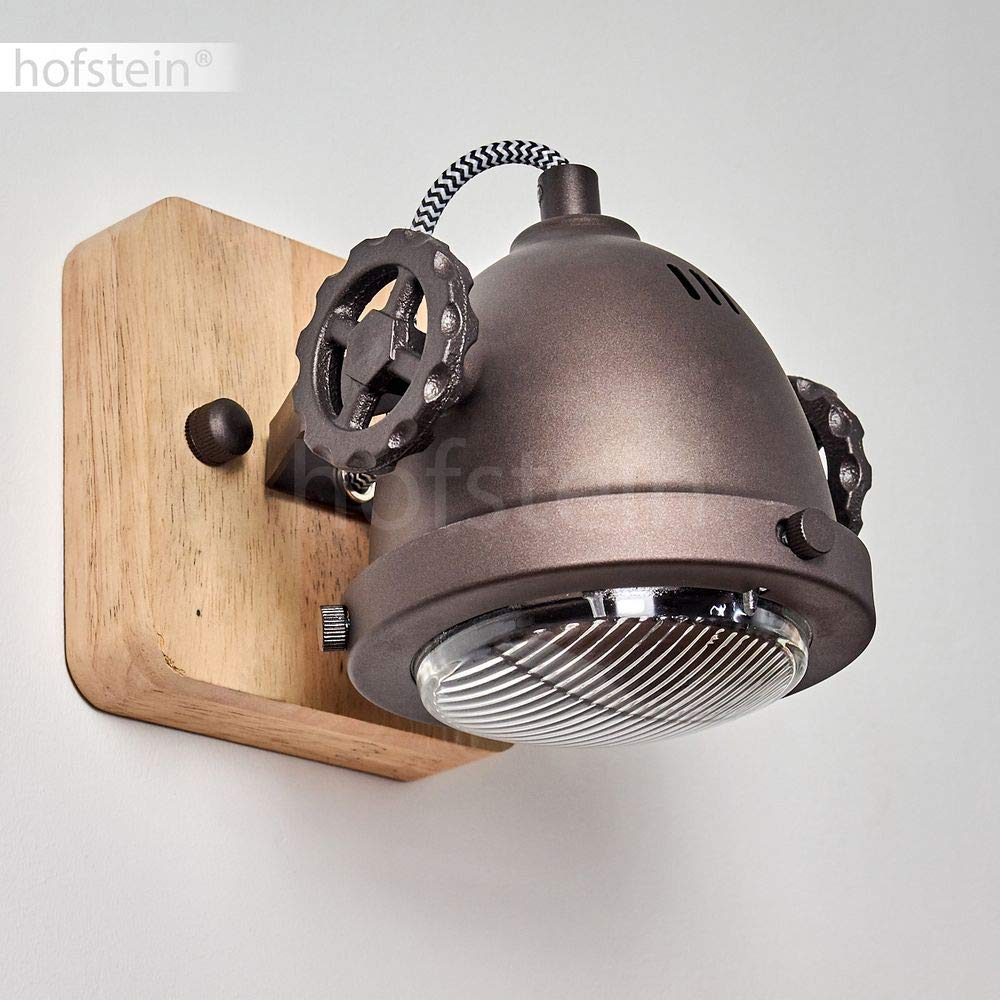Lámpara De Techo Herford, Lámpara De Techo Regulable De Metal/madera/cristal En Marrón/cobre/naturaleza, 3 Llamas, 3 X Casquillo GU10, Foco Orientable Y Abatible En Diseño Retro, Sin Bombilla(s