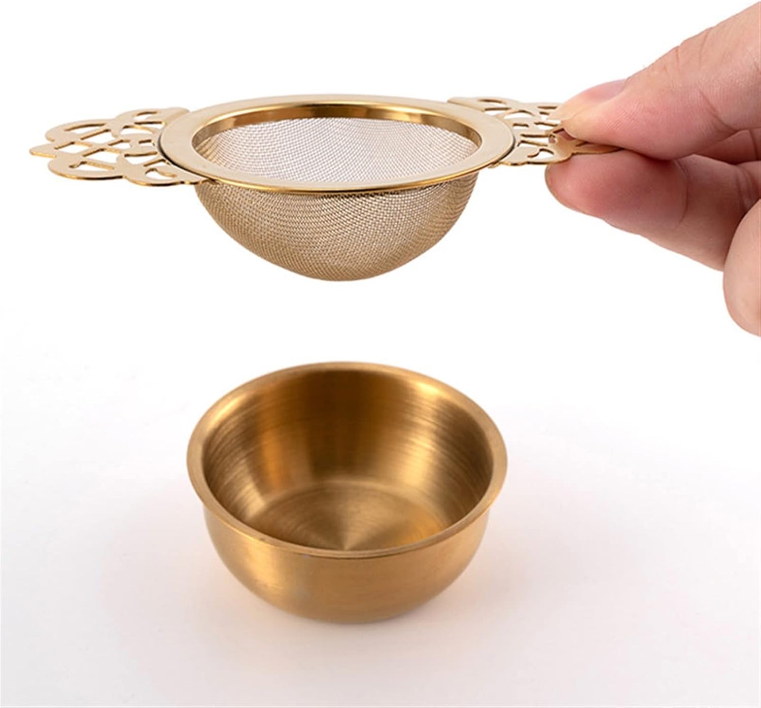Tea Filters Double-Layer mesh Filter Tea Ware Stainless Steel mesh Tea Set lace Tea Set Drainer Practical Tea Maker (Color : Gold)