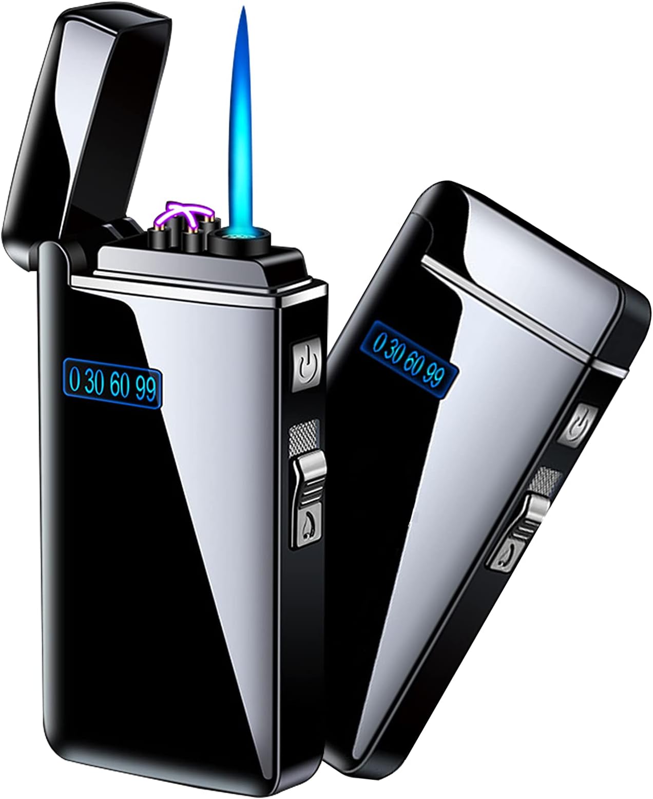 Arc Lighter, Jet Flame Torch Lighter Electric Lighter Refillable Butane 2 in 1, USB Rechargeable Lighter with Windproof Infinity Lighter for Cigar,BBQs,Fireworks,Candle,Camping (Ice Black)…