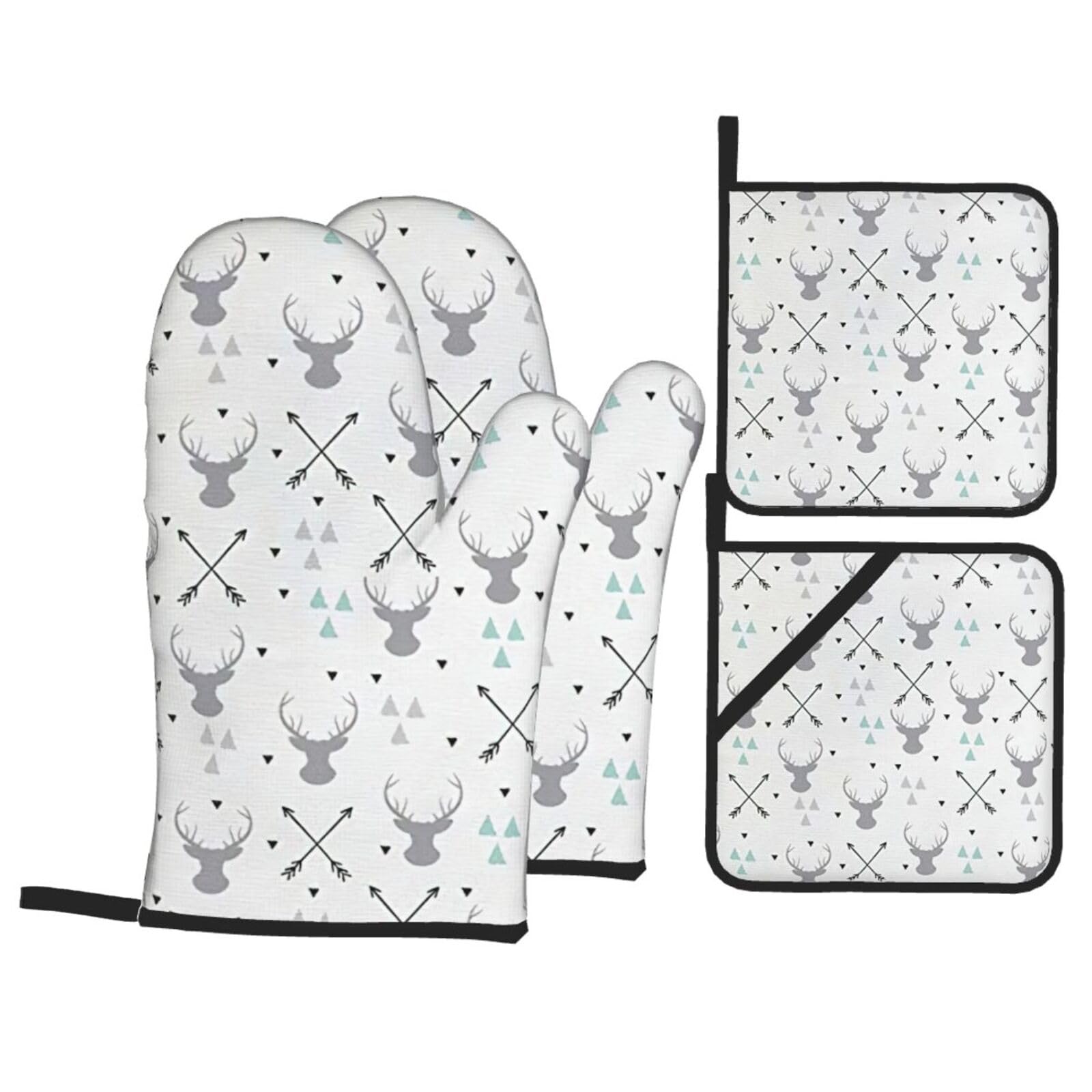 Hunting Arrows Triangles Deer. Print 4-Piece Oven Microwaving Set Waterproof Kitchen Gloves for Baking Grilling Cooking