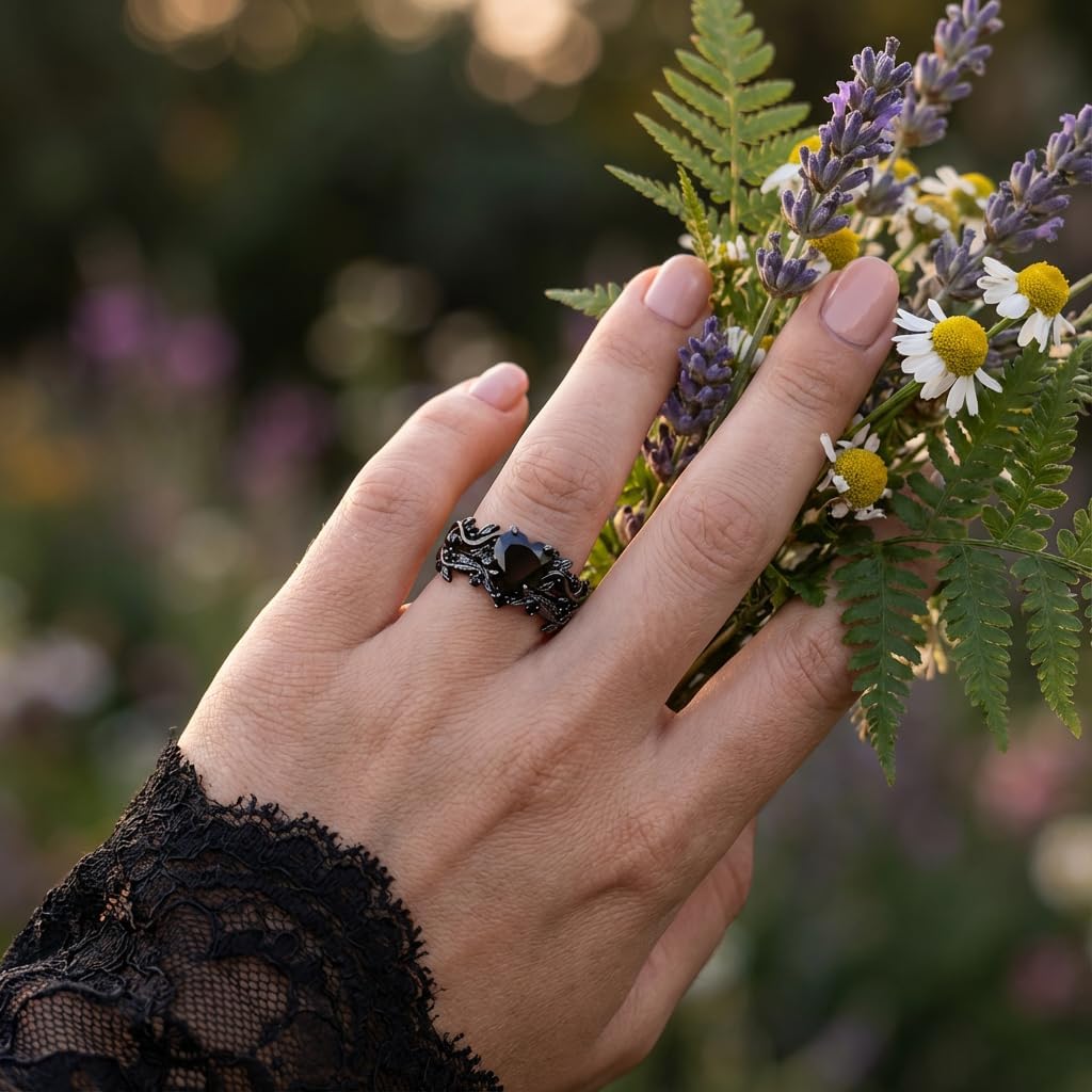 1ct-4ct Black Onyx Rings for Women 10K /14K /18K Solid Gold Black Onyx Engagement Ring Gemstone Gothic Wedding Promise Ring for Her Free Engraving