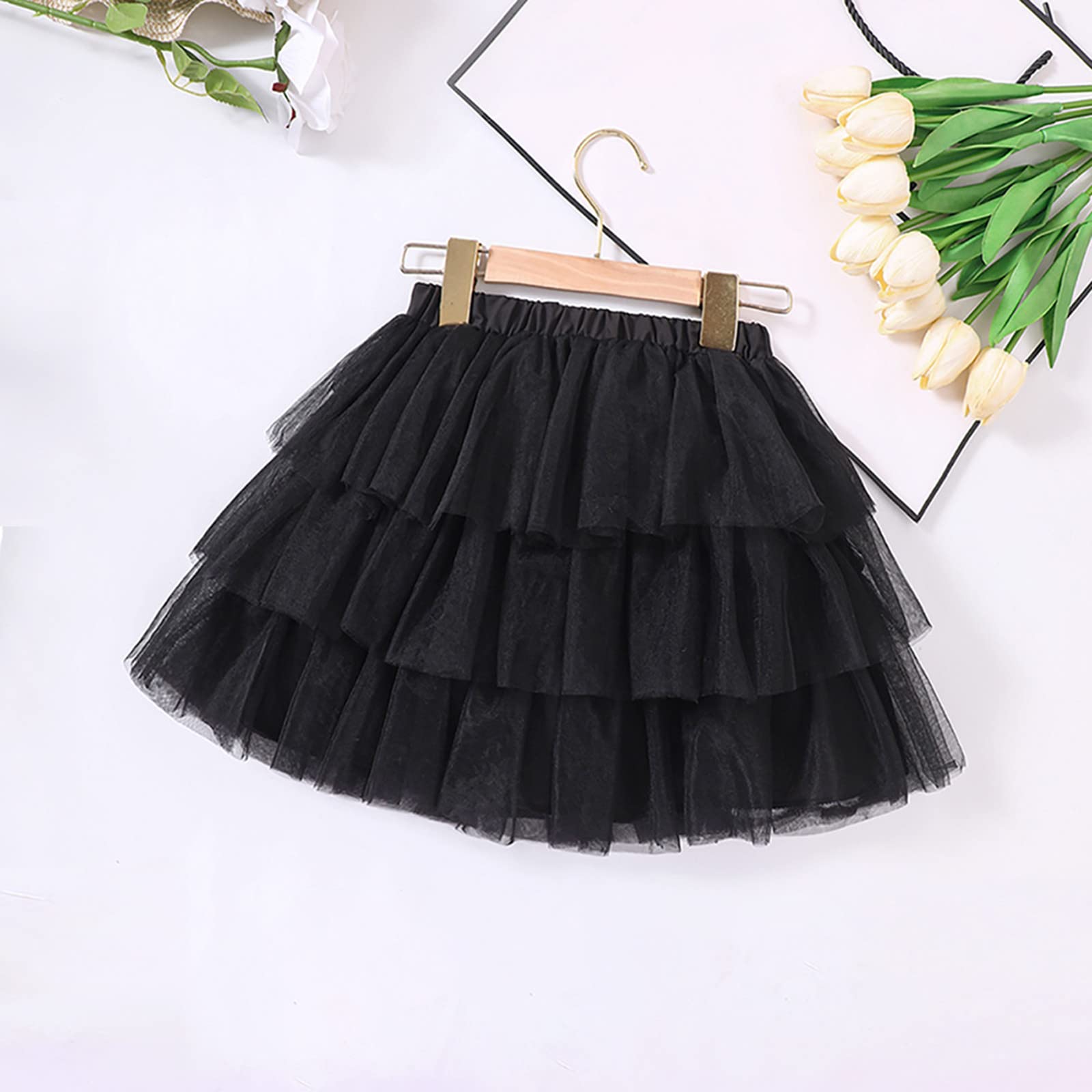 Baby Girls Layered Tutu Skirt Toddler Tulle Dress Skirt Dance Ballet Skirts Party Birthday Daily Wear (Black, 3-4 Years)